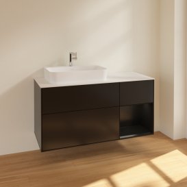 Тумба під раковину Villeroy & Boch Finion 120х50,1 см із підсвічуванням МДФ чорний матовий лак/скло біле матове F401PDPD