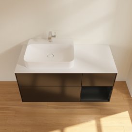 Тумба під раковину Villeroy & Boch Finion 120х50,1 см із підсвічуванням МДФ чорний матовий лак/скло біле матове F401PDPD