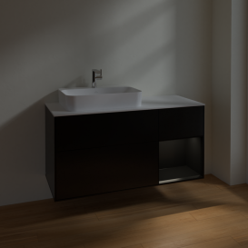 Тумба під раковину Villeroy & Boch Finion 120х50,1 см із підсвічуванням МДФ чорний матовий лак/скло біле матове F401PDPD