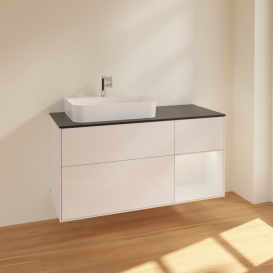 Тумба под раковину Villeroy & Boch Finion 120х50,1 см с подсветкой МДФ глянцевый белый лак/стекло черное матовое F402GFGF