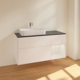 Тумба под раковину Villeroy & Boch Finion 120х50,1 см с подсветкой МДФ белый матовый лак/стекло черное матовое F402GFMT