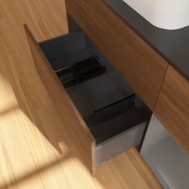 Тумба під раковину Villeroy & Boch Finion 120х50,1 см із підсвічуванням МДФ шпон волоського горіха/скло чорне матове F402GKGN