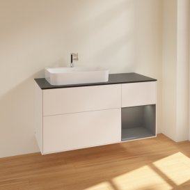 Тумба під раковину Villeroy & Boch Finion 120х50,1 см із підсвічуванням МДФ білий матовий лак/скло чорне матове F402GKMT