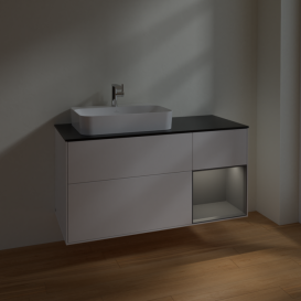 Тумба під раковину Villeroy & Boch Finion 120х50,1 см із підсвічуванням МДФ білий матовий лак/скло чорне матове F402GKMT