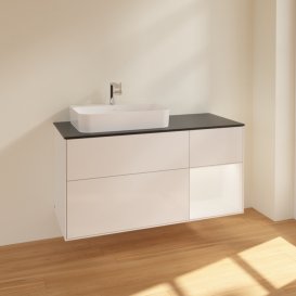 Тумба под раковину Villeroy & Boch Finion 120х50,1 см с подсветкой МДФ глянцевый белый лак/стекло черное матовое F402MTGF