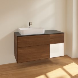 Тумба под раковину Villeroy & Boch Finion 120х50,1 см с подсветкой МДФ шпон грецкого ореха/стекло черное матовое F402MTGN