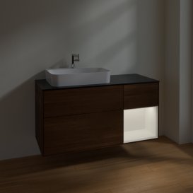 Тумба под раковину Villeroy & Boch Finion 120х50,1 см с подсветкой МДФ шпон грецкого ореха/стекло черное матовое F402MTGN