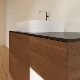 Тумба под раковину Villeroy & Boch Finion 120х50,1 см с подсветкой МДФ шпон грецкого ореха/стекло черное матовое F402MTGN