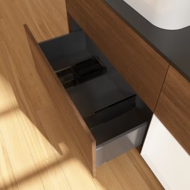 Тумба под раковину Villeroy & Boch Finion 120х50,1 см с подсветкой МДФ шпон грецкого ореха/стекло черное матовое F402MTGN