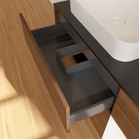 Тумба под раковину Villeroy & Boch Finion 120х50,1 см с подсветкой МДФ шпон грецкого ореха/стекло черное матовое F402MTGN