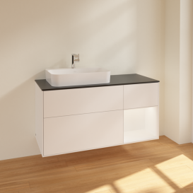 Тумба под раковину Villeroy & Boch Finion 120х50,1 см с подсветкой МДФ белый матовый лак/стекло черное матовое F402MTMT