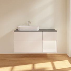 Тумба под раковину Villeroy & Boch Finion 120х50,1 см с подсветкой МДФ белый матовый лак/стекло черное матовое F402MTMT