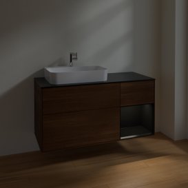 Тумба под раковину Villeroy & Boch Finion 120х50,1 см с подсветкой МДФ шпон грецкого ореха/стекло черное матовое F402PDGN