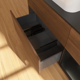 Тумба под раковину Villeroy & Boch Finion 120х50,1 см с подсветкой МДФ шпон грецкого ореха/стекло черное матовое F402PDGN