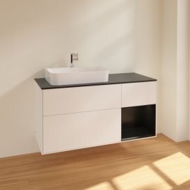 Тумба під раковину Villeroy & Boch Finion 120х50,1 см із підсвічуванням МДФ білий матовий лак/скло чорне матове F402PDMT