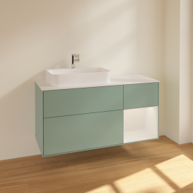 Тумба під раковину Villeroy & Boch Finion 120х50,1 см із підсвічуванням МДФ оливковий матовий лак/скло біле матове F401GFGM