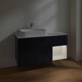 Тумба под раковину Villeroy & Boch Finion 120х50,1 см с подсветкой МДФ темно-синий матовый лак/стекло белое матовое F401GFHG