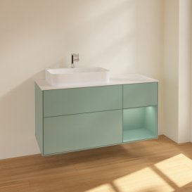 Тумба під раковину Villeroy & Boch Finion 120х50,1 см із підсвічуванням МДФ оливковий матовий лак/скло біле матове F401GMGM