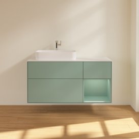 Тумба під раковину Villeroy & Boch Finion 120х50,1 см із підсвічуванням МДФ оливковий матовий лак/скло біле матове F401GMGM