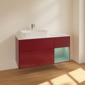 Тумба під раковину Villeroy & Boch Finion 120х50,1 см із підсвічуванням МДФ півонія матовий лак/скло біле матове F401GMHB