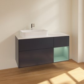 Тумба під раковину Villeroy & Boch Finion 120х50,1 см із підсвічуванням МДФ темно-синій матовий лак/скло біле матове F401GMHG