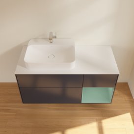 Тумба під раковину Villeroy & Boch Finion 120х50,1 см із підсвічуванням МДФ темно-синій матовий лак/скло біле матове F401GMHG