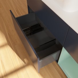 Тумба під раковину Villeroy & Boch Finion 120х50,1 см із підсвічуванням МДФ темно-синій матовий лак/скло біле матове F401GMHG