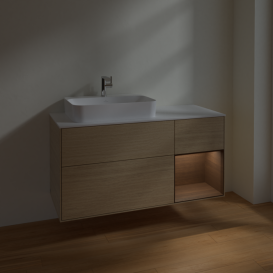 Тумба під раковину Villeroy & Boch Finion 120х50,1 см із підсвічуванням МДФ шпон дуба/скло біле матове F401GNPC