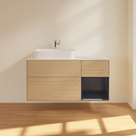 Тумба под раковину Villeroy & Boch Finion 120х50,1 см с подсветкой МДФ шпон дуба/стекло белое матовое F401HGPC