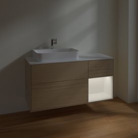 Тумба под раковину Villeroy & Boch Finion 120х50,1 см с подсветкой МДФ шпон дуба/стекло белое матовое F401MTPC