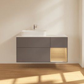 Тумба під раковину Villeroy & Boch Finion 120х50,1 см із підсвічуванням МДФ антрацит матовий лак/скло біле матове F401PCGK