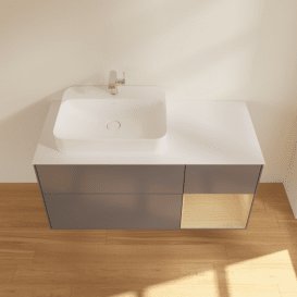 Тумба під раковину Villeroy & Boch Finion 120х50,1 см із підсвічуванням МДФ антрацит матовий лак/скло біле матове F401PCGK