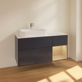 Тумба під раковину Villeroy & Boch Finion 120х50,1 см із підсвічуванням МДФ темно-синій матовий лак/скло біле матове F401PCHG