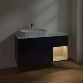 Тумба під раковину Villeroy & Boch Finion 120х50,1 см із підсвічуванням МДФ темно-синій матовий лак/скло біле матове F401PCHG