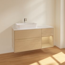 Тумба під раковину Villeroy & Boch Finion 120х50,1 см із підсвічуванням МДФ шпон дуба/скло біле матове F401PCPC