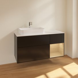 Тумба под раковину Villeroy & Boch Finion 120х50,1 см с подсветкой МДФ черный матовый лак/стекло белое матовое F401PCPD