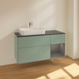 Тумба під раковину Villeroy & Boch Finion 120х50,1 см із підсвічуванням МДФ оливковий матовий лак/скло чорне матове F402GKGM