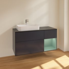 Тумба под раковину Villeroy & Boch Finion 120х50,1 см с подсветкой МДФ темно-синий матовый лак/стекло черное матовое F402GMHG