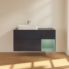 Тумба под раковину Villeroy & Boch Finion 120х50,1 см с подсветкой МДФ темно-синий матовый лак/стекло черное матовое F402GMHG