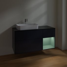 Тумба под раковину Villeroy & Boch Finion 120х50,1 см с подсветкой МДФ темно-синий матовый лак/стекло черное матовое F402GMHG