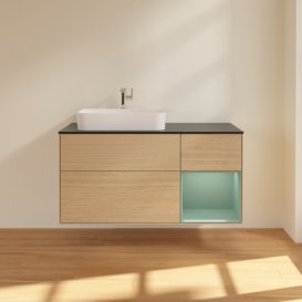 Тумба під раковину Villeroy & Boch Finion 120х50,1 см із підсвічуванням МДФ шпон дуба/скло чорне матове F402GMPC