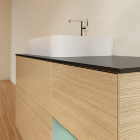 Тумба під раковину Villeroy & Boch Finion 120х50,1 см із підсвічуванням МДФ шпон дуба/скло чорне матове F402GMPC