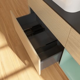 Тумба під раковину Villeroy & Boch Finion 120х50,1 см із підсвічуванням МДФ шпон дуба/скло чорне матове F402GMPC