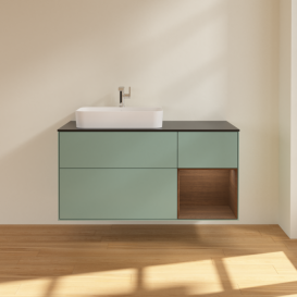 Тумба под раковину Villeroy & Boch Finion 120х50,1 см с подсветкой МДФ оливковый матовый лак/стекло черное матовое F402GNGM