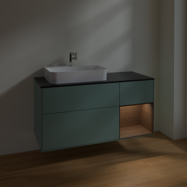 Тумба под раковину Villeroy & Boch Finion 120х50,1 см с подсветкой МДФ оливковый матовый лак/стекло черное матовое F402GNGM