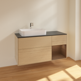 Тумба под раковину Villeroy & Boch Finion 120х50,1 см с подсветкой МДФ шпон дуба/стекло черное матовое F402GNPC