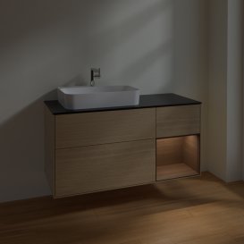 Тумба под раковину Villeroy & Boch Finion 120х50,1 см с подсветкой МДФ шпон дуба/стекло черное матовое F402GNPC