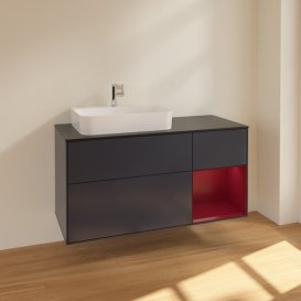 Тумба под раковину Villeroy & Boch Finion 120х50,1 см с подсветкой МДФ темно-синий матовый лак/стекло черное матовое F402HBHG