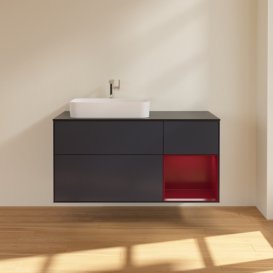 Тумба под раковину Villeroy & Boch Finion 120х50,1 см с подсветкой МДФ темно-синий матовый лак/стекло черное матовое F402HBHG