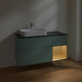 Тумба під раковину Villeroy & Boch Finion 120х50,1 см із підсвічуванням МДФ оливковий матовий лак/скло чорне матове F402HFGM